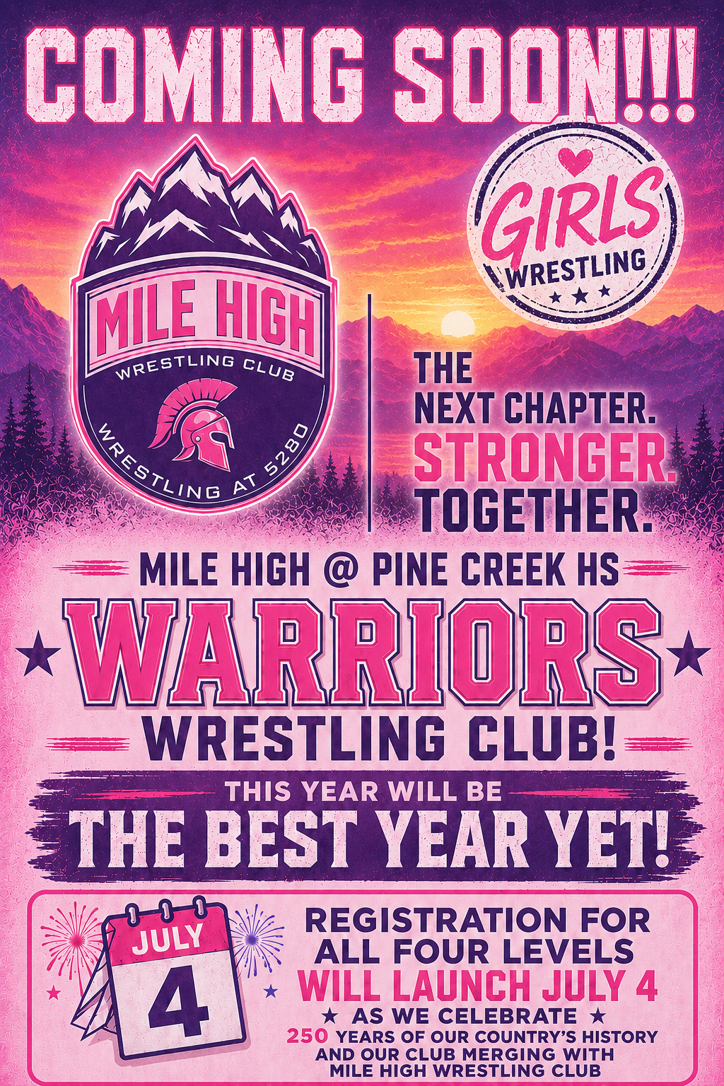Mile High Warriors at Pine Creek girls wrestling flyer