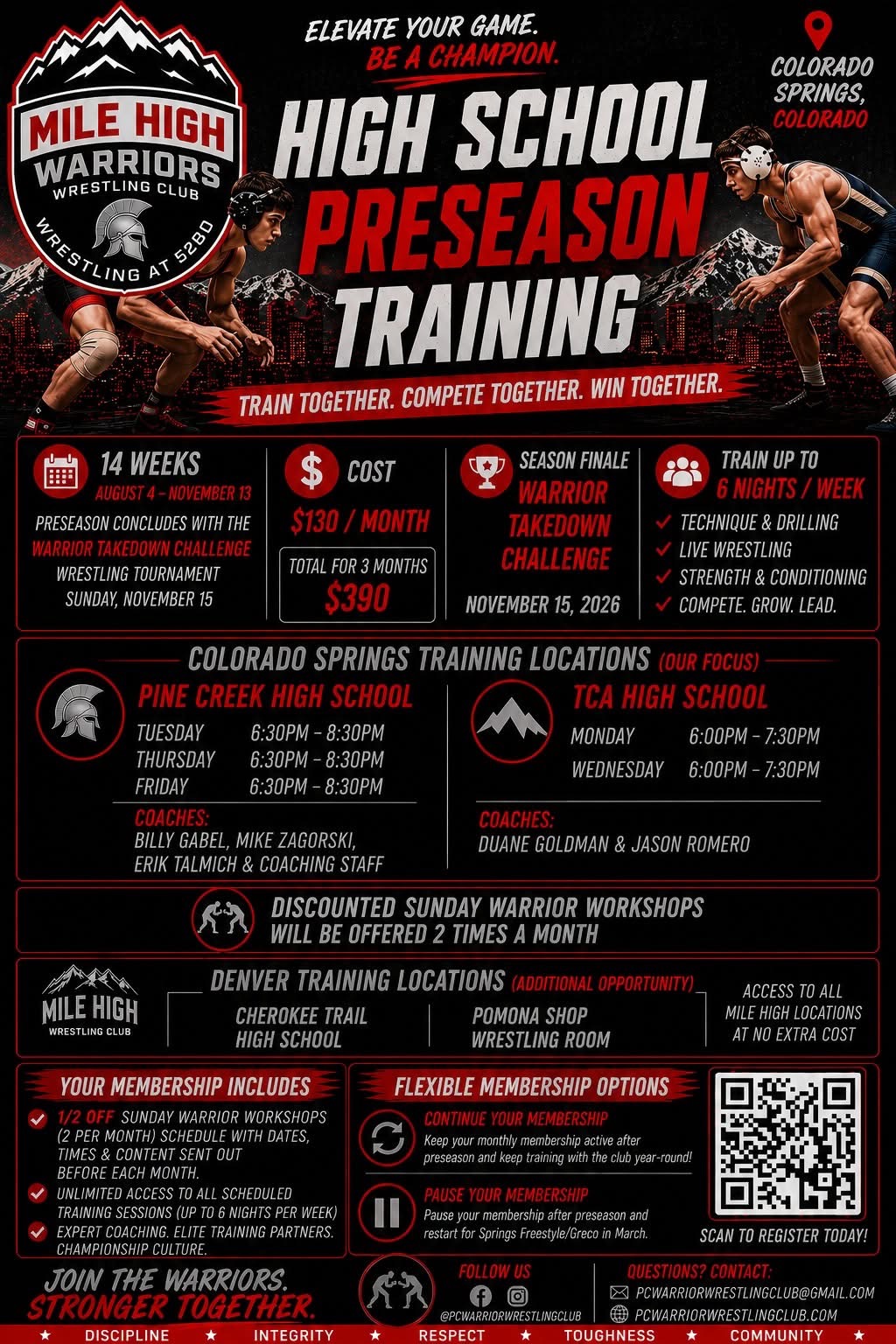 Mile High Warriors high school preseason training flyer