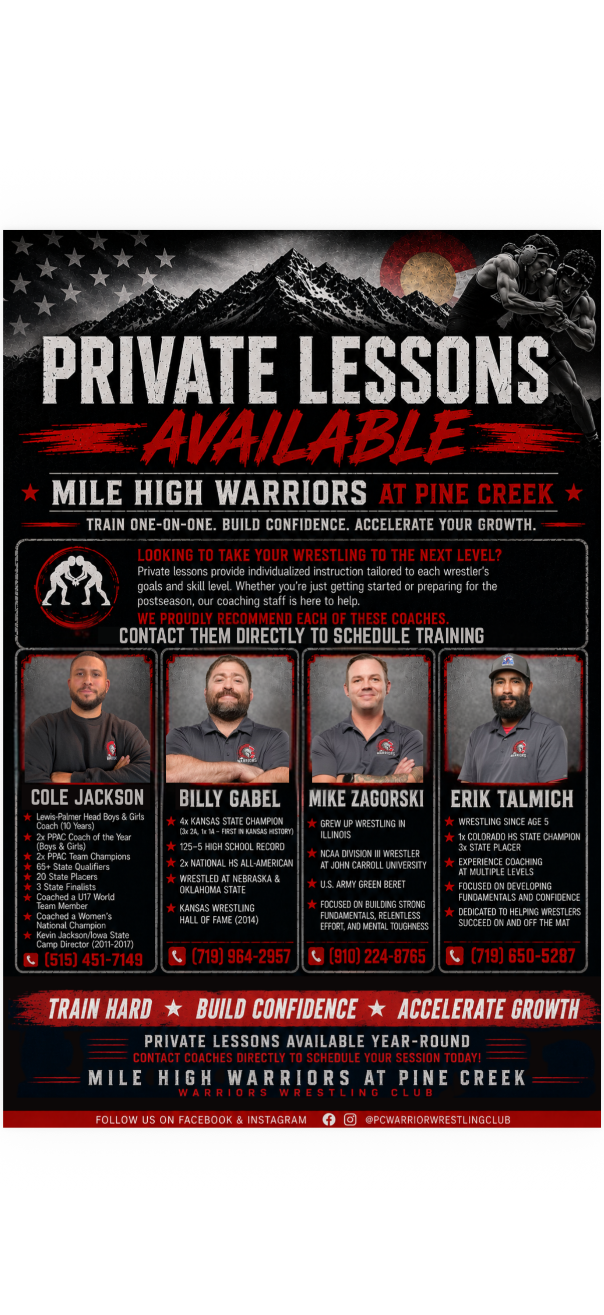 Mile High Warriors at Pine Creek private lessons — contact coaches to schedule